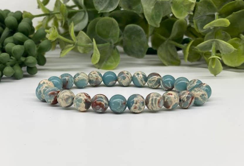 Snake Skin Jasper Bracelet Stretchable 8mm Beads,7.5"L
