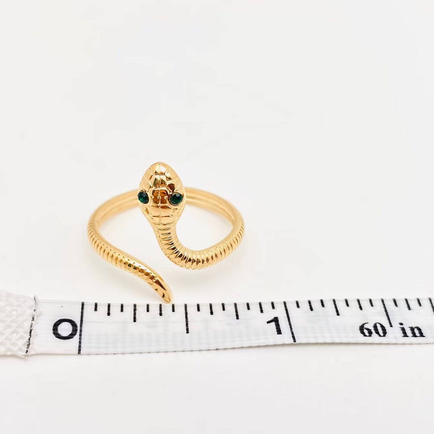 18K Gold Plated Green Eyes Snake Adjustable Ring - FGS