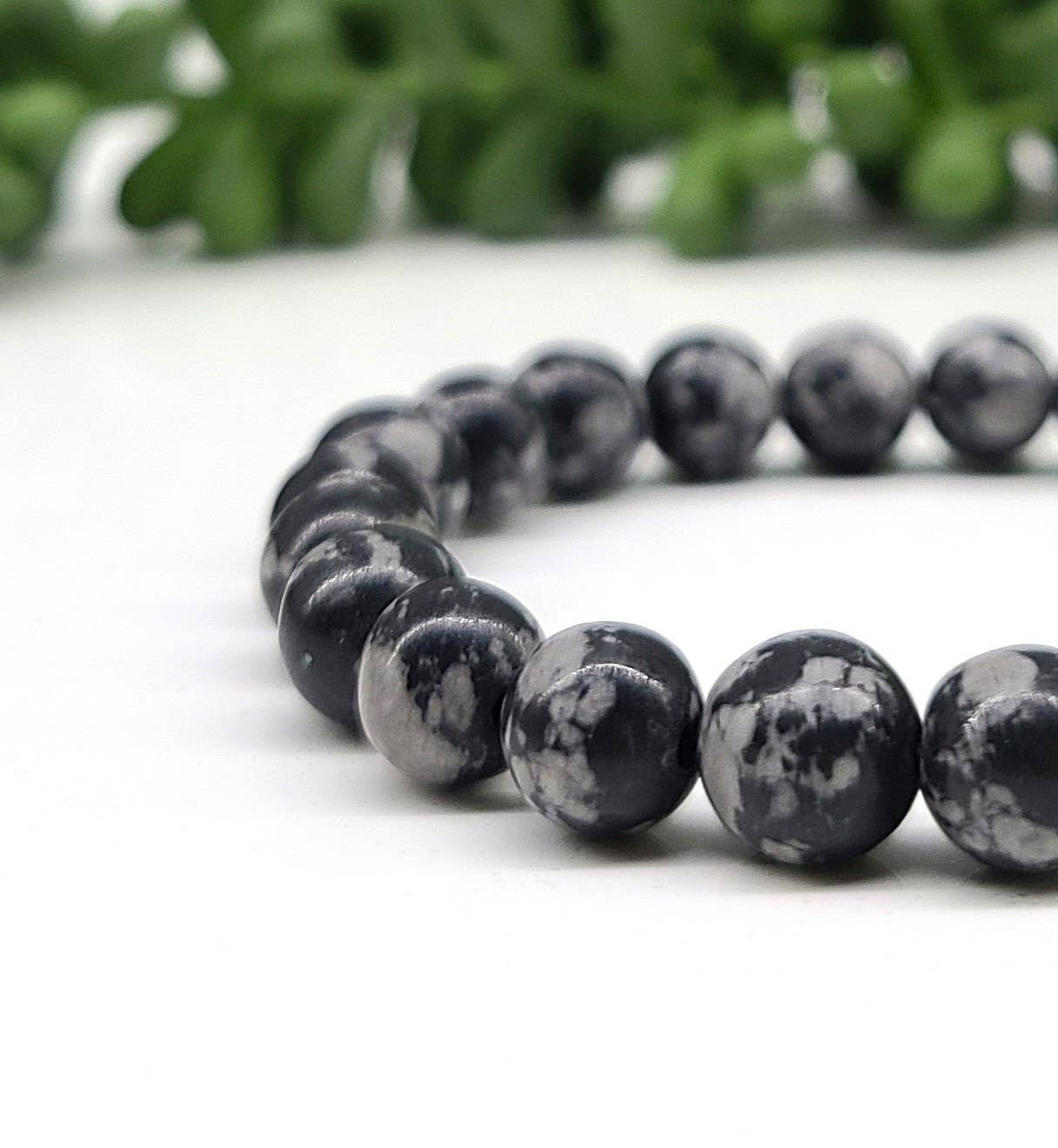Snowflake Obsidian Stretchable Gemstone Bracelet 8mm
