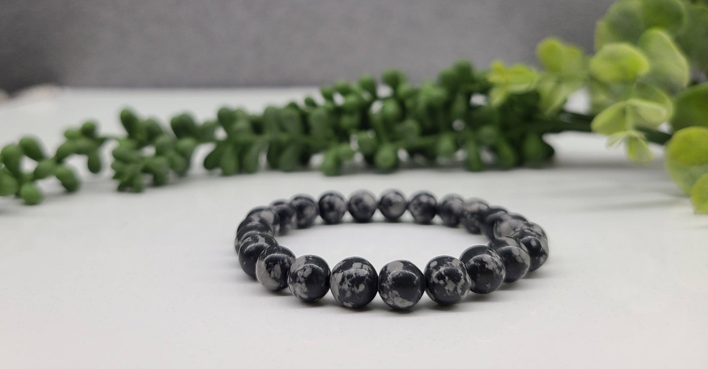 Snowflake Obsidian Stretchable Gemstone Bracelet 8mm