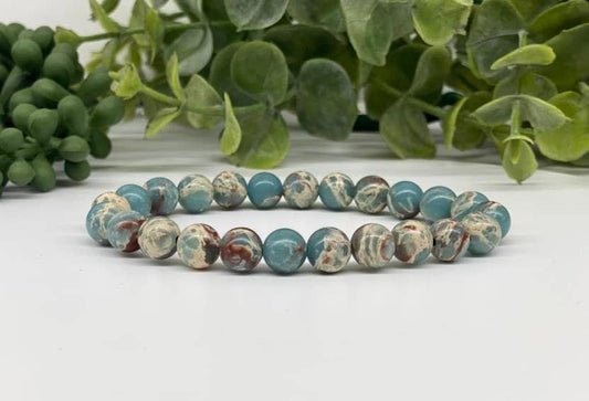 Snake Skin Jasper Bracelet Stretchable 8mm Beads,7.5"L