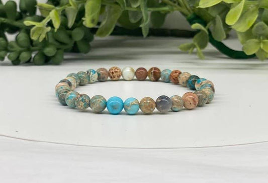 Imperial Jasper (Ocean Blue) Stretchable Bracelet 6mm Beads
